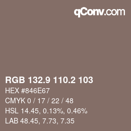 カラーコード: RGB 132.9 110.2 103 | qconv.com