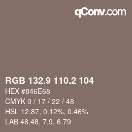 Farbcode: RGB 132.9 110.2 104 | qconv.com