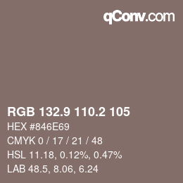 Color code: RGB 132.9 110.2 105 | qconv.com