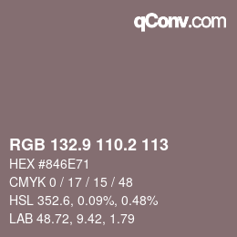 カラーコード: RGB 132.9 110.2 113 | qconv.com
