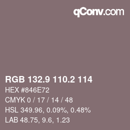 Código de color: RGB 132.9 110.2 114 | qconv.com