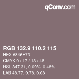 Color code: RGB 132.9 110.2 115 | qconv.com