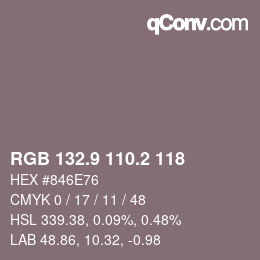 カラーコード: RGB 132.9 110.2 118 | qconv.com