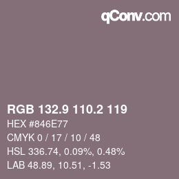 Color code: RGB 132.9 110.2 119 | qconv.com