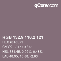 カラーコード: RGB 132.9 110.2 121 | qconv.com