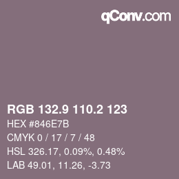 カラーコード: RGB 132.9 110.2 123 | qconv.com