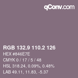 カラーコード: RGB 132.9 110.2 126 | qconv.com