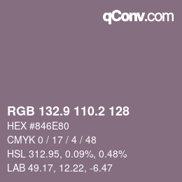 カラーコード: RGB 132.9 110.2 128 | qconv.com