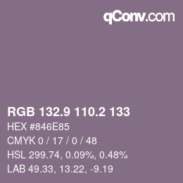Color code: RGB 132.9 110.2 133 | qconv.com