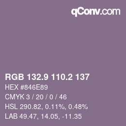 カラーコード: RGB 132.9 110.2 137 | qconv.com