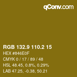 カラーコード: RGB 132.9 110.2 15 | qconv.com