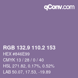 カラーコード: RGB 132.9 110.2 153 | qconv.com