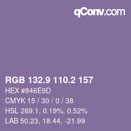カラーコード: RGB 132.9 110.2 157 | qconv.com