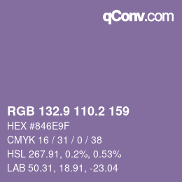 カラーコード: RGB 132.9 110.2 159 | qconv.com