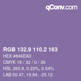 カラーコード: RGB 132.9 110.2 163 | qconv.com