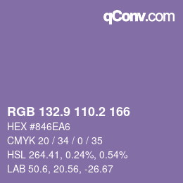 カラーコード: RGB 132.9 110.2 166 | qconv.com