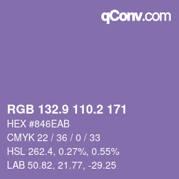 カラーコード: RGB 132.9 110.2 171 | qconv.com