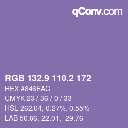 カラーコード: RGB 132.9 110.2 172 | qconv.com