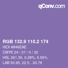 カラーコード: RGB 132.9 110.2 174 | qconv.com