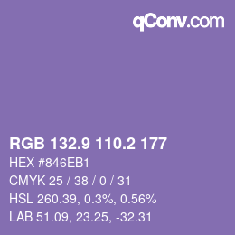 カラーコード: RGB 132.9 110.2 177 | qconv.com