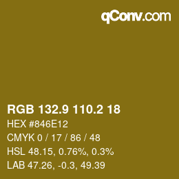 カラーコード: RGB 132.9 110.2 18 | qconv.com
