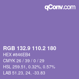 Color code: RGB 132.9 110.2 180 | qconv.com