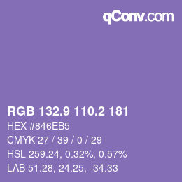 カラーコード: RGB 132.9 110.2 181 | qconv.com