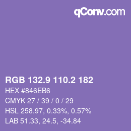 カラーコード: RGB 132.9 110.2 182 | qconv.com