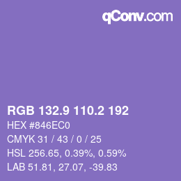 カラーコード: RGB 132.9 110.2 192 | qconv.com