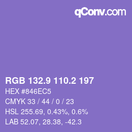 カラーコード: RGB 132.9 110.2 197 | qconv.com