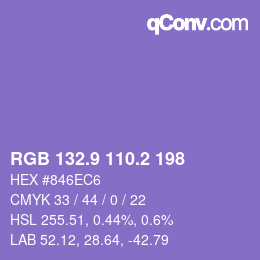 カラーコード: RGB 132.9 110.2 198 | qconv.com