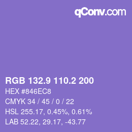カラーコード: RGB 132.9 110.2 200 | qconv.com