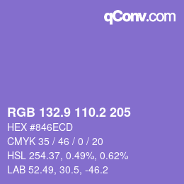 カラーコード: RGB 132.9 110.2 205 | qconv.com