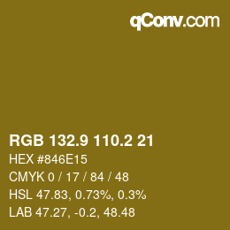 カラーコード: RGB 132.9 110.2 21 | qconv.com