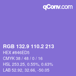 カラーコード: RGB 132.9 110.2 213 | qconv.com