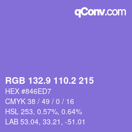 カラーコード: RGB 132.9 110.2 215 | qconv.com