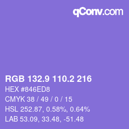 カラーコード: RGB 132.9 110.2 216 | qconv.com