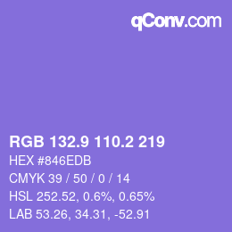 カラーコード: RGB 132.9 110.2 219 | qconv.com
