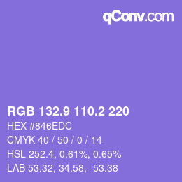 カラーコード: RGB 132.9 110.2 220 | qconv.com