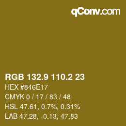 Color code: RGB 132.9 110.2 23 | qconv.com