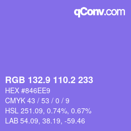 カラーコード: RGB 132.9 110.2 233 | qconv.com