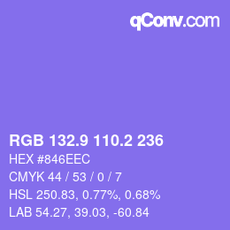 カラーコード: RGB 132.9 110.2 236 | qconv.com