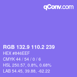カラーコード: RGB 132.9 110.2 239 | qconv.com