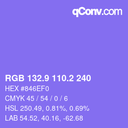 カラーコード: RGB 132.9 110.2 240 | qconv.com