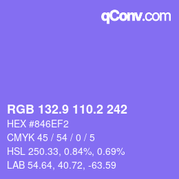 カラーコード: RGB 132.9 110.2 242 | qconv.com