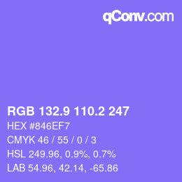 カラーコード: RGB 132.9 110.2 247 | qconv.com