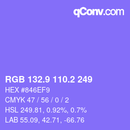 カラーコード: RGB 132.9 110.2 249 | qconv.com