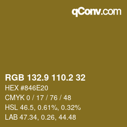Farbcode: RGB 132.9 110.2 32 | qconv.com