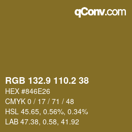 Farbcode: RGB 132.9 110.2 38 | qconv.com