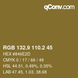 カラーコード: RGB 132.9 110.2 45 | qconv.com